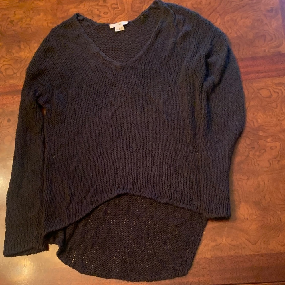 Helmut Lang black asymetrical hem V-Neck Lightweight Knit Sweater